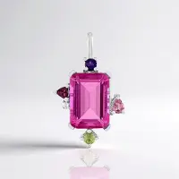 Cavill - Zilveren hanger platina verguld - 6,147 ct roze kwarts achthoek trapgeslepen - Luxe ketting - Brazilië & Mozambique edelstenen