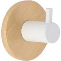 Tendance Patère simple en bambou et métal peint adhésif 3M blanc