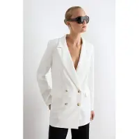 Trendyol TRENDYOLMİLLA Dames Wit Effen Lang Regular fit Blazers