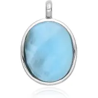 Cavill - Zilveren Hanger 925 Sterling Zilver Gerhodineerd - 12K Larimar uit Dominicaanse Republiek - Ovale Blauw Cabochon - Elegant Sieraad
