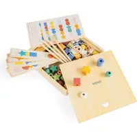 Woet Houten Kralen Volgorde Spel - Sorteer- en Rijgspel met Opdrachtkaarten in Opbergdoos - Educatief Montessori Speelgoed - Vanaf 3 Jaar