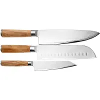Couteaux de cuisine Eden Sugoi Olive 3-delige messenset koksmes, santoku en universeelmes