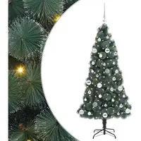 vidaXL - Kunst - Kerstboom - met - Lichtjes - en - Ballen - Set - Groen - 150 - cm - PET