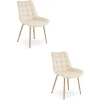 Leobert Set van 2 eetkamerstoelen BERA - Lichtbeige fluweel - Eikenlook metalen poten - Modern design