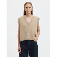 Selected Wolmix Gebreid Gilet Dames Bruin XL
