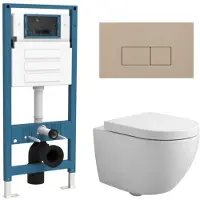 Qeramiq Dely Swirl Compact Toiletset - inbouwreservoir flush - 25mm zitting - kunststof bedieningsplaat taupe - rechthoekige knoppen - glans wit SW1471012/SW1471015/SW1448813/SW1102379