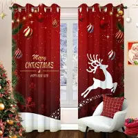Nikcorp Kerst Verduisterende Gordijnen met Rendier - Rood - 140x225 cm (2 stuks)