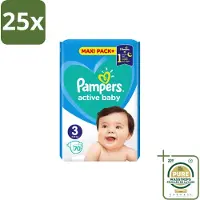 Pampers 25 x – Luiers – Active Baby Maat 3 – 70 Luiers - Wasstrips - Baby-luiers - Droge Billetjes - Huidbescherming - Luchtdoorlatende Luiers - Absorberende Luiers