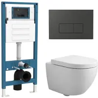Qeramiq Dely Swirl Compact Toiletset - inbouwreservoir flush - 25mm zitting - kunststof bedieningsplaat mat antraciet - rechthoekige knoppen - glans wit SW1471012/SW1471015/SW1448813/SW1102377