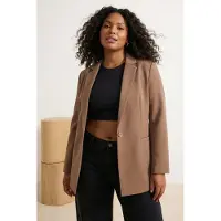 Trendyol Dames Bruin Effen Lang Regular fit Grote maten Blazers
