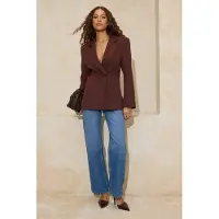 Trendyol TRENDYOLMİLLA Dames Bruin Effen Lang Getailleerd Blazers