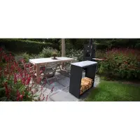 Geroba Beltza Butcher Block Houtopslag zwart L100 x B38,5 x H100 cm wit natuursteen blad