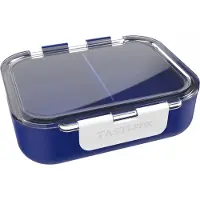 FruitFriends Lunchbox - uniek artikel- lunchdoos met vork en divider - hermetische sluiting - transparant deksel - robuust kunststof -19x14,5x6cm - Blauw