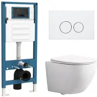 Qeramiq Dely Swirl Compact Toiletset - inbouwreservoir flush - slim zitting - metalen bedieningsplaat mat wit - ronde knoppen - glans wit SW1471012/SW1247814/SW1448813/SW706190