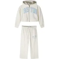 MINOTI Meisjes Text Cropped Brede Benen Hoodie en Joggers Set (Wit)