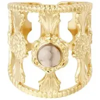 Yehwang Sierlijke Gouden RVS Statement Ring Met Beige/Taupe Natuursteen - Verstelbare Stainless Steen Ringen - Gouden Dames Ringen met steen