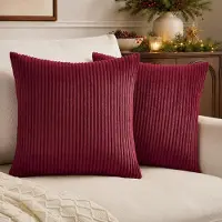 Famanu – Kussensloop, 50 x 50 cm, set van 2 stuks, Kerstmis, bordeauxrood, corduroy, gestreept patroon, kussenhoes, sierkussen, bankkussen, sierkussen