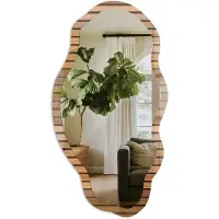 Tulup Warme Lijnen Spiegel - Bruin Stijlvolle Wandspiegel - Organische Spiegel - Woonkamer, Kantoor, Hal - Rustiek - 45x90 cm - Totale afmeting 52x97 cm