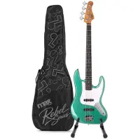 Max Rebel JB Basgitaar - Roasted maple hals - Inclusief tas en standaard - Metallic Green