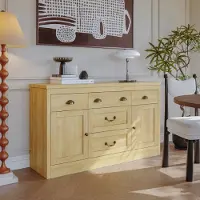Rosahqnda Keukendressoir met 5 lades en 2 deuren, dressoir, opbergkast met deuren en plank, ladekast met 5 deuren en 2 lades, landhuisstijl, voor woonkamer, keuken, 135x39,8x80cm, houtkleur
