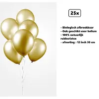 Partyxplosion 25x Ballonnen 12 inch pearl goud 30cm - biologisch afbreekbaar - Festival feest party verjaardag landen helium lucht thema