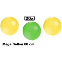 Partyxplosion 20x Mega Ballon 60 cm geel/groen - Ballon carnaval festival feest party verjaardag landen helium lucht thema