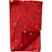 Textino - STARRY-NIGHTS - plaid 150x200 cm - flannel fleece - sterrenprint - Scooter - rood, goud