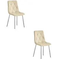 Leobert LIBRA Eetkamerstoelen – Set van 2 – Beige Velvet – Metalen Poten – Comfortabele Gestoffeerde Zitting – Modern Design – Velvet Stoel voor Woonkamer, Keuken en Eetkamer – Max. 110 kg per Stoel