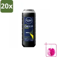 Nivea 20 x MEN - Douchegel - Deep Sport - 500 ml - Bulkverpakking - Sportdouchegel - Douchemop - Mannelijke douchegel