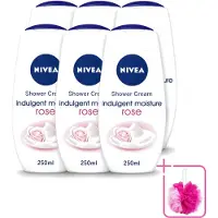 Nivea 6 x - Shower Indulgent Moisture Rose Douchecrème - 250 ml - Bulkverpakking - Douchecrème - Douchemop - Hydraterende douchecrème