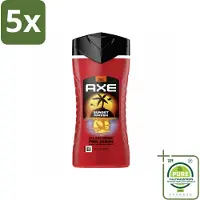 Axe 5 x – Douchegel 3-in-1 – Sunset Fresh – 250 ml - Grootverpakking - Vaatwasstrips - Douchegel - Frisheid - Geur - Lichaam - Gezicht