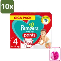 Pampers 10 x - Baby-Dry Pants - Luierbroekjes - Maat 4 (9-15 kg) - Comfort Fit - 108 Luiers - Bulkverpakking - Baby luier - Douchemop - Baby droge huid