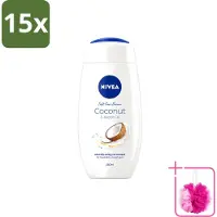 Nivea 15 x - Huid Beschermende Douchecreme - Kokosnoot - 250 ml - Bulkverpakking - Douchecrème - Douchemop - Kokosnoot