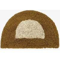 Madam Stoltz Halfronde Badmat – Bruin & Lichtblauw – Katoen – 80 x 50 cm – Antislip