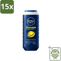 Nivea 15 x - Men - Douchegel - Power Refresh - 250 ml - Wasstrips - Douchegel Voor Mannen - 3-in-1 Douchegel - Douchegel Voor Gezicht En Haar - Verfrissende Geur - PH-huidneutraal