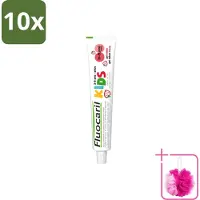 FLUOCARIL 10 x Kids - Bi-Fluoride - Tandpasta - Met Aardbeiensmaak - 3 tot 6 jaar - 50 ml - Bulkverpakking - Tandpasta voor kinderen - Douchemop - Melktanden beschermen
