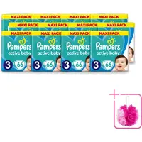 Pampers 12 x – Luiers – Active Baby Dry Maat 3 – 66 Luiers - Bulkverpakking - Baby luier - Douchemop - Droge luier