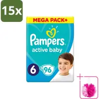 Pampers 15 x - Active Baby - Luiers - Maat 6 (13-18 kg) - Extra Groot - 96 Luiers - Bulkverpakking - Luiers voor baby - Douchemop - Droge luiers