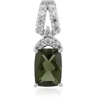 Cavill - 925 Sterling Zilver Hanger met 0,654 ct Antiek Moldaviet - 18K Platina Verguld - 0,178 ct Zirkonia - Elegant Sieraad