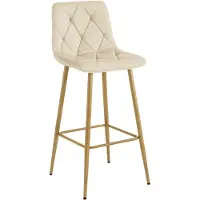 Leobert NADO Barkruk – Beige Velvet – Eikenkleurige Metalen Poten – Modern Design – Voor Keukeneiland, Bar en Keuken
