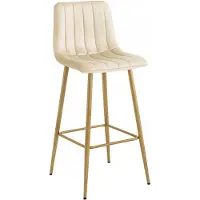 Leobert POZZA Barkrukken – Set van 3 – Beige Velvet – Eikenkleurige Metalen Poten – Met Rugleuning – Modern Design – Voor Keukeneiland, Bar en Keuken