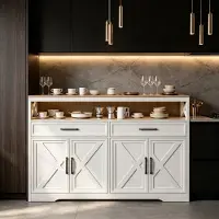Rosahqnda Buffetkast 140x40x105 cm met 2 lades en 4 deuren, keukenkast en dressoir met opbergruimte, vintage houten blad, opbergkast, mdf wit