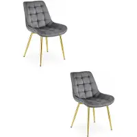 Leobert Set van 2 eetkamerstoelen BERA - Donkergrijs fluweel - Gouden metalen poten - Hotel chique design