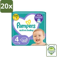 Pampers 20 x – Luiers – Active Baby Maat 4 (9-14 kg) – 62 Luiers - Grootverpakking - Vaatwasstrips - Luiers Voor Baby - Droge Luiers - Actieve Baby - Superabsorberende Luiers - Anti-lek Luiers