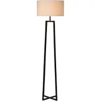 Atmooz Potsdam vloerlamp – E27 – Geschikt voor de woonkamer – Tafel-/vloerlamp – Industriële vloerlamp – Zwart – Met witte lampenkap – Metaal – Hoogte 168 cm
