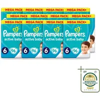 Pampers 12 x - Active Baby - Luiers - Maat 6 (13-18 kg) - Extra Groot - 96 Luiers - Wasstrips - Luiers Voor Baby - Droge Luiers - Beschermende Luiers - Actieve Luiers - Superabsorberende Luiers