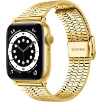 Strap-it Roestvrijstalen band - Geschikt voor Apple Watch (Series 12/11/10), (SE 3/2/1), (Series 9/8/7/6/5/4) - 38/40/41/42mm - Goud - RVS stalen band met verstelbare sluiting - Metalen iWatch bandje