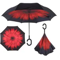 Allernieuwste.nl Smartplu - Grote Storm Paraplu - Zwart met Rode Bloem. De omkeerbare innovatieve, ergonomische stormparaplu - 105cm - paraplu - 12288-D