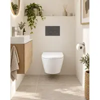 Qeramiq Dely Toiletset - inbouwreservoir Flush - 35mm zitting - natuursteen donker marmeren bedieningsplaat - ronde knoppen - glans wit SW1026255/SW1448813/SW1159505/SW1244455