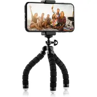 MOJOGEAR Flexibel mini-statief met schuimrubber poten - Tot 17 cm hoog - Inclusief telefoonhouder geschikt voor smartphones tot 8,4 cm breed - Zwart